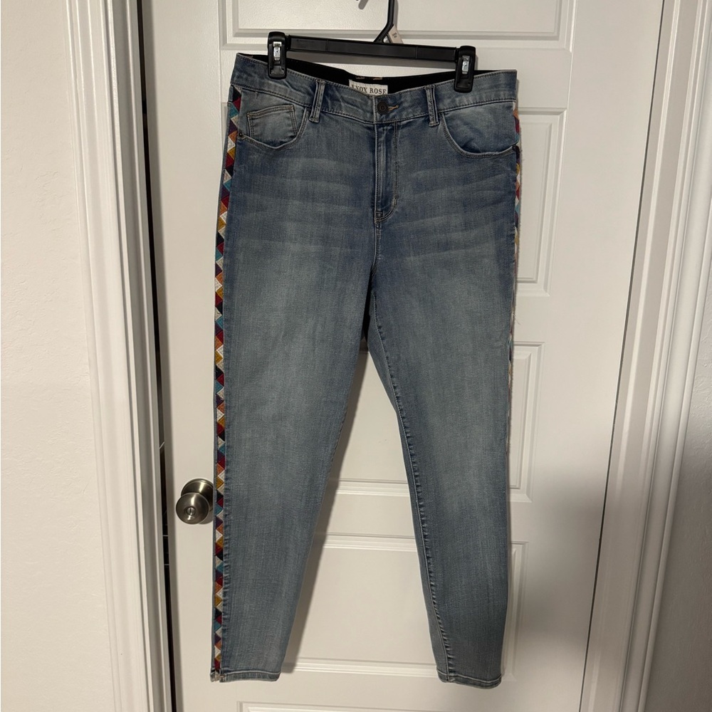 Knox Rose Blue Jeans with Multicolor Side Trim